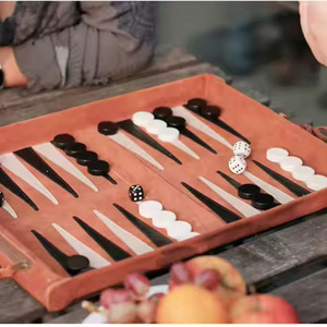AQDAS INDUSTRIES Leather <b>Backgammon</b> Board Set Foldable Portable Game with Chips Dice Travel Outdoor Use Unisex Custom Logo - Product Image 3
