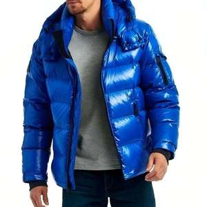 Men's Shiny <b>Down</b> Puffer Jacket Hooded Winter Coat with Pockets Custom Logo Outerwear - Product Image 3