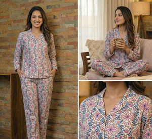 Hand Block Print Cotton <b>Womens</b> Relax Fit Pajama Nightwear Export Supplier India - Product Image 2