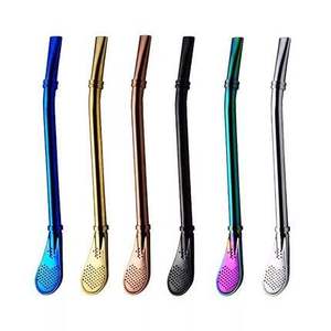 หลอดดูดเยอร์บา มาเต้ คุณภาพสูง ใช้ซ้ำได้ สีสันสดใส ทำจากสแตนเลส พร้อมช้อนกรองในตัว - Product Image 1
