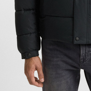 Premium Puffer <b>Men's</b> <b>Black</b> Hooded Puffer Jacket Windproof Polyester Winter Casual Coat Regular Fit Zipper Closure <b>Fleece</b> Lining - Product Image 4