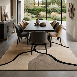 Modern Geometric <b>Cushioned</b> Anti-Slip Area Rug Neutral <b>Beige</b> Black Abstract Carpet for Dining Room Prayer Travel Floor Mat Home - Product Image 1
