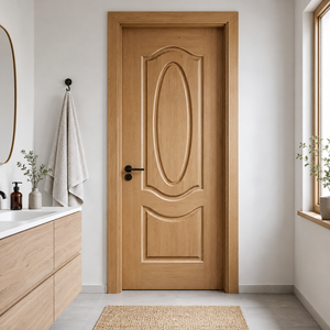 Puerta Interior de Madera Sólida, Estilo Escandinavo, Diseño de Panel Acabado para Baño, Apertura Manual, Aislamiento Acústico - Product Image 1