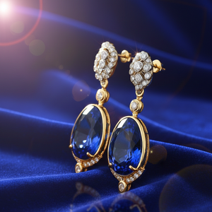 Boucles d'oreilles Blue Hydro & CZ |   Pierre précieuse ovale en argent sterling 925 plaqué or 18 carats |   Boucles d'oreilles pendantes Statement de 5 pouces et 13g |   Cadeau pour elle - Product Image 3
