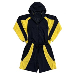 RTS High Demanding Custom Logo Yellow Black Men's Nylon <b>Wind</b> <b>Breaker</b> Sets Suits For Summer Outdoors Men Highstreet Hoodie Shorts - Product Image 1