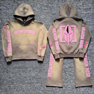 ชุดเซ็ตฮู้ดดี้ผ้าเชนิลล์แบบย้อมสีเอซิดพร้อมกางเกงขายาวทรงบาน สไตล์สตรีทแวร์สำหรับทุกเพศ  รับผลิตตามแบบ OEM ขายส่งจำนวนมาก ชุดสองชิ้น - Product Image 3