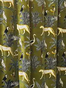 Vintage Cotton Velvet Curtain Olive Green Forestry Print Boho Style Floral Print Luxury Cotton Velvet - Product Image 2