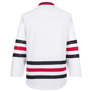 Camiseta de Hockey sobre Hielo Personalizada para Hombre, Blanca, Cuello en V, Rayas, Manga Tres Cuartos, Poliéster que Absorbe la Humedad, Talla Adulto - Product Image 2
