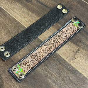 Wholesale <b>Women</b> Fashionable Jewelry Custom Design Hand Tooled Leather Cuff <b>Bracelets</b> Open Cuff Genuine Cowhide Leather Wristband - Product Image 6