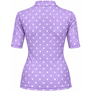 เสื้อยืดแขนสั้นคอเต่าลายจุดสีลาเวนเดอร์สำหรับผู้หญิง ทรงเข้ารูป ยืดหยุ่น พิมพ์ลายลำลอง แฟชั่นเสื้อผ้าฤดูร้อน ขายส่ง - Product Image 2