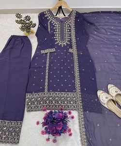 Pakistani Women <b>Kurti</b> Sharara Dupatta Set Premium Fancy Ethnic Wear Boutique Fashion Collection dubai style 81038 AC-7084 7094 - Product Image 3