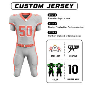 Ensemble Maillot et Pantalon de Football Américain Personnalisé par Sublimation pour Homme – Anti-humidité, Coupe Ajustée, Manches Courtes, Gris Corail - Product Image 3