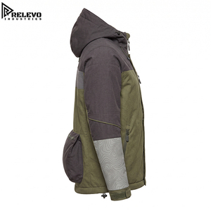 OEM Custom <b>Waterproof</b> Outdoor Hooded <b>Jacket</b>, Men Heavy Duty Utility Windproof Coat in Olive and <b>Grey</b> with Pockets - Product Image 3