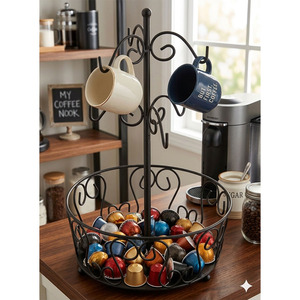 Moderno Portavasos Metálico con Almacenamiento para Cápsulas de Café - Product Image 3