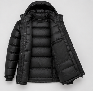Veste coupe-vent à capuche noire pour homme, coupe-vent d'hiver décontracté, fermeture éclair, coupe régulière, en polyester fin, streetwear - Product Image 3