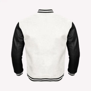 Chaqueta Varsity Personalizada para Hombre, Bordada, 400 Gramos, Color Negro y Blanco, Estilo Retro Americano, Cuello Alto, Invierno - Product Image 4