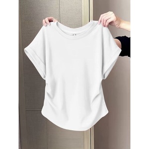 Camiseta informal exclusiva con cuello redondo y manga corta para mujer, con estampado adelgazante, corte holgado, para verano - Product Image 2