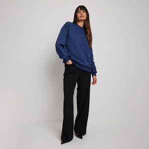 Sudadera Oversize Lisa para Mujer, 100% Algodón, con Logo Personalizado, Venta al por Mayor, Estilo Urbano, Sudadera con Cuello Redondo para Mujer - Product Image 4