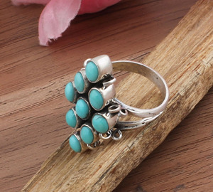 Bague solitaire classique bohème délicate en argent sterling 925 avec pierre turquoise naturelle sertie en bélière, faite à la main, unisexe, cadeau de mariage ou de fête - Product Image 1