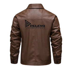 Nouvelle veste en cuir marron pour homme, style moto, coupe ajustée, col rabattu, fermeture éclair sur le devant, logo, vêtement d'automne - Product Image 2
