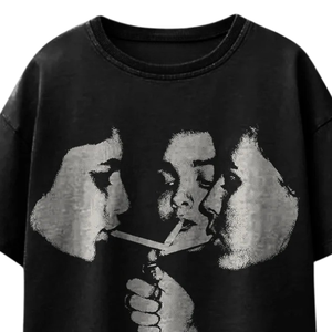 Camiseta Negra Extra Grande de Algodón, Diseño Vintage con Estampado Facial, Unisex, Ecológica, Transpirable, de Secado Rápido, Cuello Redondo, Estilo Urbano para Hombre - Product Image 6