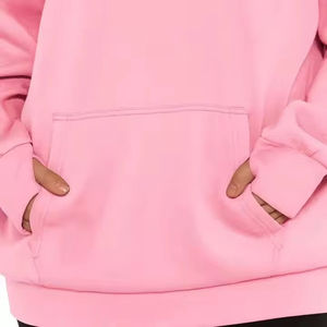 Women's Oversized <b>Pink</b> <b>Hoodie</b> Fleece Pullover Drop-Shoulder Sleeve Solid Color Pockets Breathable Winter Wear Lined Eco-Friendly - Product Image 3