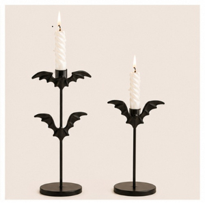 Wholesale <b>Matte</b> Black Iron Bat-Shaped Candelabra Taper Candle Holder Set for Spooky Halloween <b>Table</b> & Haunted Home Decor - Product Image 1