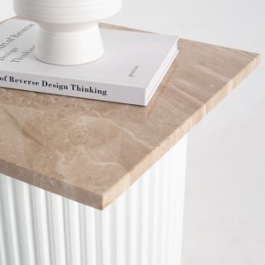 Mesa Auxiliar Marrón Vandana Orion Sierra Brecia con Base de Madera Blanca, Diseño Moderno - Product Image 2