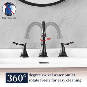 Rubinetto per lavabo bagno a 2 maniglie da 8 pollici in bronzo lucidato a olio, con beccuccio girevole a 360 gradi, a 3 fori, per mobile lavabo - Product Image 5