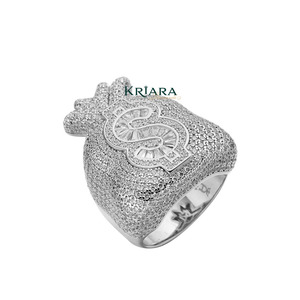 Bague Cocktail Moissanite Sac d'Argent Plaqué Or 14K Argent 925 Sertissage Pavé Style Hip Hop Unisexe Bijou Cadeau - Product Image 1