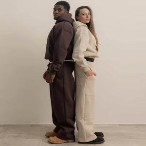 Unisex Custom Logo French Terry Tracksuit <b>Set</b> 100% Cotton Hoodie and <b>Sweatpants</b> <b>Set</b> for Women Men Plain Boxy Sweatsuit Custom - Product Image 4