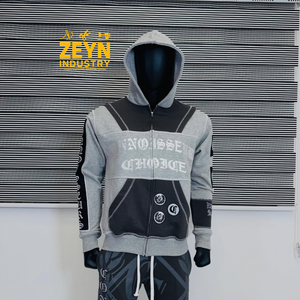 Conjunto Deportivo ZEYN INDUSTRY para Hombre con Capucha, Apliques, Lavado Ácido, Diseño a Cuadros, Bloques de Color, Sudadera y Pantalones Largos Estilo Urbano - Product Image 4