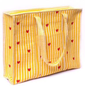 Sac fourre-tout matelassé à imprimé cœurs jaunes, sac fourre-tout en coton fait main, sac de plage rayé, grand sac de shopping, sac de voyage polyvalent - Product Image 3