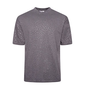 เสื้อยืดแฟชั่นใหม่ทรงโอเวอร์ไซส์ แขนยาว ดีไซน์ประดับเพชรเทียม ผ้าฝ้าย 100% ระบายอากาศได้ดี สวมใส่สบาย สำหรับผู้ชาย - Product Image 1