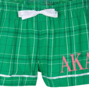 Shorts de pyjama en flanelle à carreaux verts AKA pour femmes, shorts de détente doux avec broderie AKA rose, vert, blanc, rose - Product Image 5