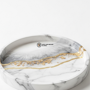 Luxury Coffee <b>Table</b> <b>Tray</b> | White Resin Marble Design with Gold Leaf Border - Product Image 4