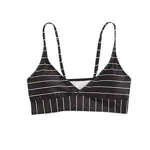 Ensemble de bikini rayé pour femme, maillot de bain deux pièces taille haute, haut croisé à nouer avec bordure contrastante, en Spandex et Nylon - Product Image 3