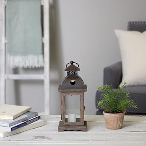 Farol de Madera Vintage, Portavelas Decorativo, Farol Colgante con Parte Superior de Metal y Paneles de Vidrio - Product Image 5