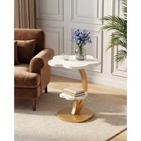 Table d'appoint moderne en métal doré avec plateau en marbre, accent doré brossé, table sur piétement pour salon et décoration intérieure