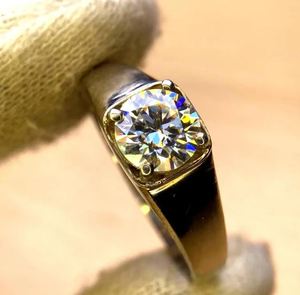 <b>Mens</b> Moissanite <b>Ring</b> 925 Sterling <b>Silver</b> 14K Gold Plated Prong Setting Classic Engagement Wedding Band - Product Image 2