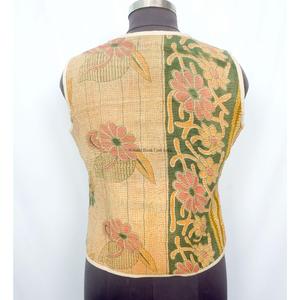 Handcrafted Boho Vintage <b>Kantha</b> printed Cotton Vest for Women handmade Sleeveless <b>Jacket</b> with Multicolor for Winter - Product Image 4
