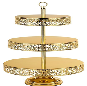 <b>Rectangular</b> gold <b>mirrored</b> cake stand <b>tray</b> with crystal trim and floral arch, available at wholesale prices. - Product Image 6
