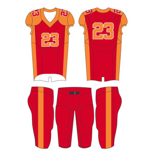 Custom Sublimated American Football Uniform Men's <b>Red</b> Orange Jersey Pants V-Neck Sleeveless Moisture Wicking 100% Polyester - Product Image 1