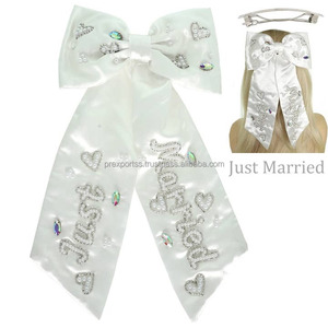 Pink Beaded Satin Hair Bow for Girls Embroidered Tennis Racket and Ball Design for Sports Cheer Wedding Party Accessory - Product Image 3