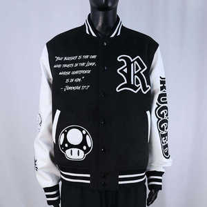 Chaqueta Bomber de Invierno para Hombre, Estilo Universitario, Mangas de Cuero Vacuno, Bordado Chenille, Chaqueta Letterman de Club - Product Image 5