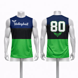 Camiseta de Voleibol Personalizada Azul, Negra y Verde para Hombre, Sin Mangas, Sublimada, Uniforme de Equipo, Transpirable, de Secado Rápido - Product Image 1