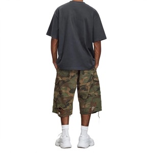 Shorts Bermuda Cargo Homme en Toile 100% Coton Camouflage Délavé Déchiré Taille Mi-Haute Braguette Zippée Coupe Ample Style Streetwear - Product Image 2