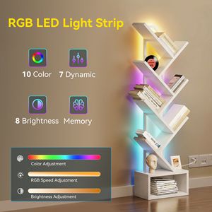 Libreria a 6 Ripiani Estensibile con Luce LED, Scaffale Angolare Moderno per Soggiorno, Camera da Letto, Ufficio, Bianco - Product Image 5