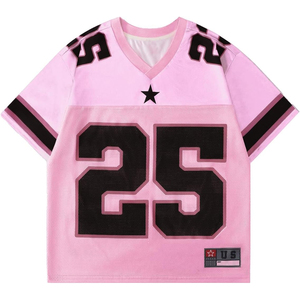 Maillot de sport en maille à col en V pour femme, manches courtes, numéro 25, rose, blanc, noir, style sportif, respirant, à porter toute l'année - Product Image 3
