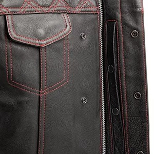 Gilet de motard en cuir style biker avec broderie personnalisée, respirant pour l'été, style club décontracté, prélavé. - Product Image 3